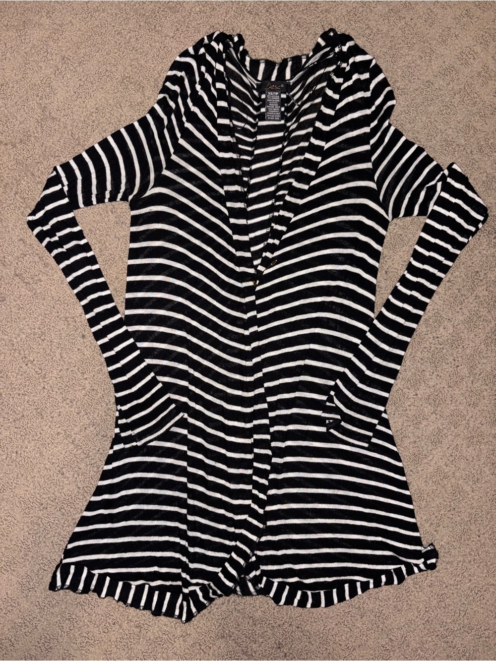 Dex Black & White Striped Open-Front Cardigan, Women’s Size XS